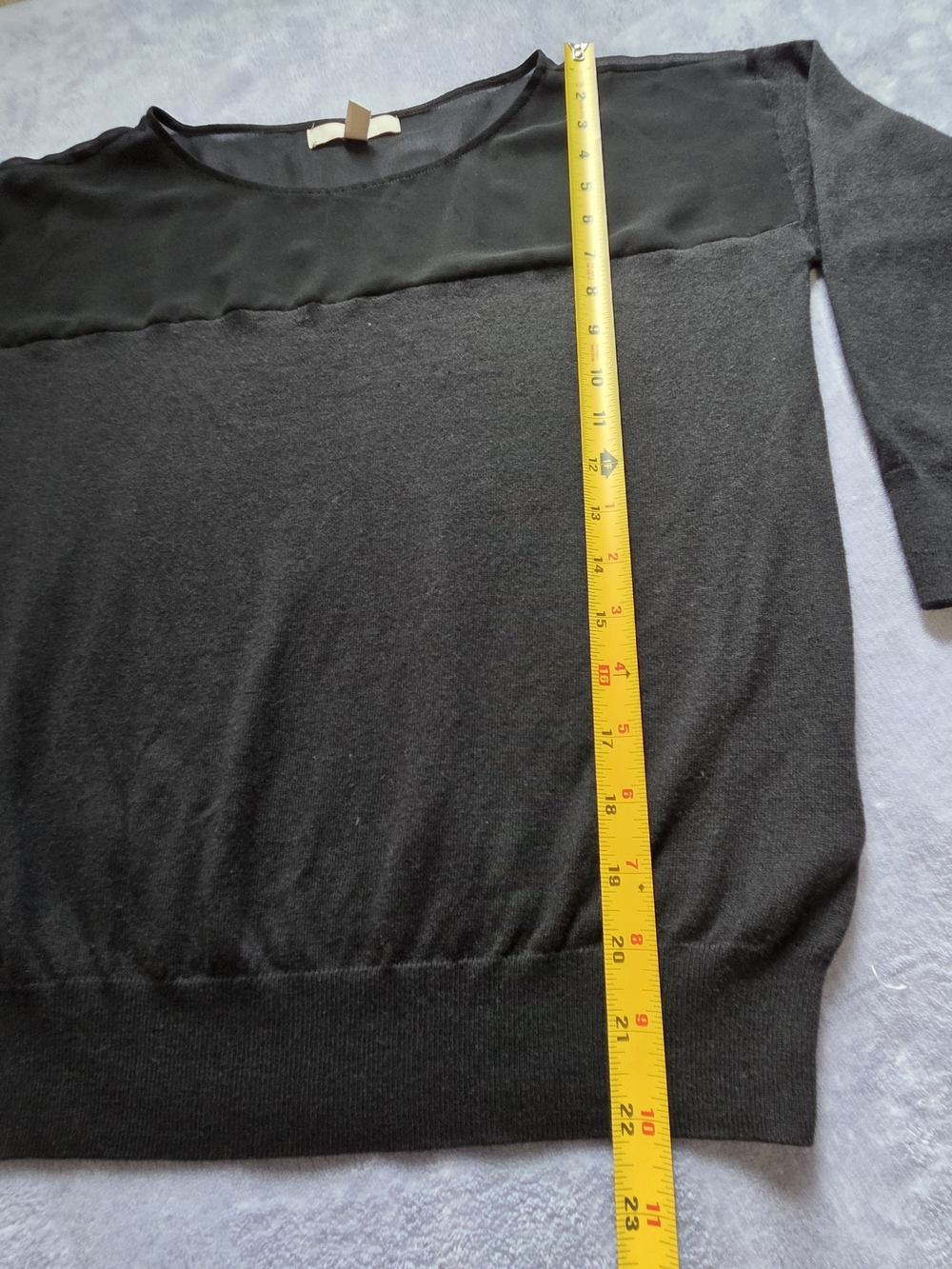 Banana Republic Black Long Sleeve Knit Top with Sheer Yoke - Picture 3 of 7